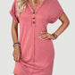 Quarter Button V-Neck Short Sleeve Dress