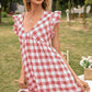 Plaid Butterfly Sleeve Deep V Dress