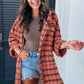 Red Plaid Long Sleeve Distressed Hem Shirt