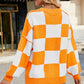 Checkered Round Neck Long Sleeve Sweater