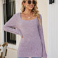 Square Neck Ribbed Long Sleeve T-Shirt