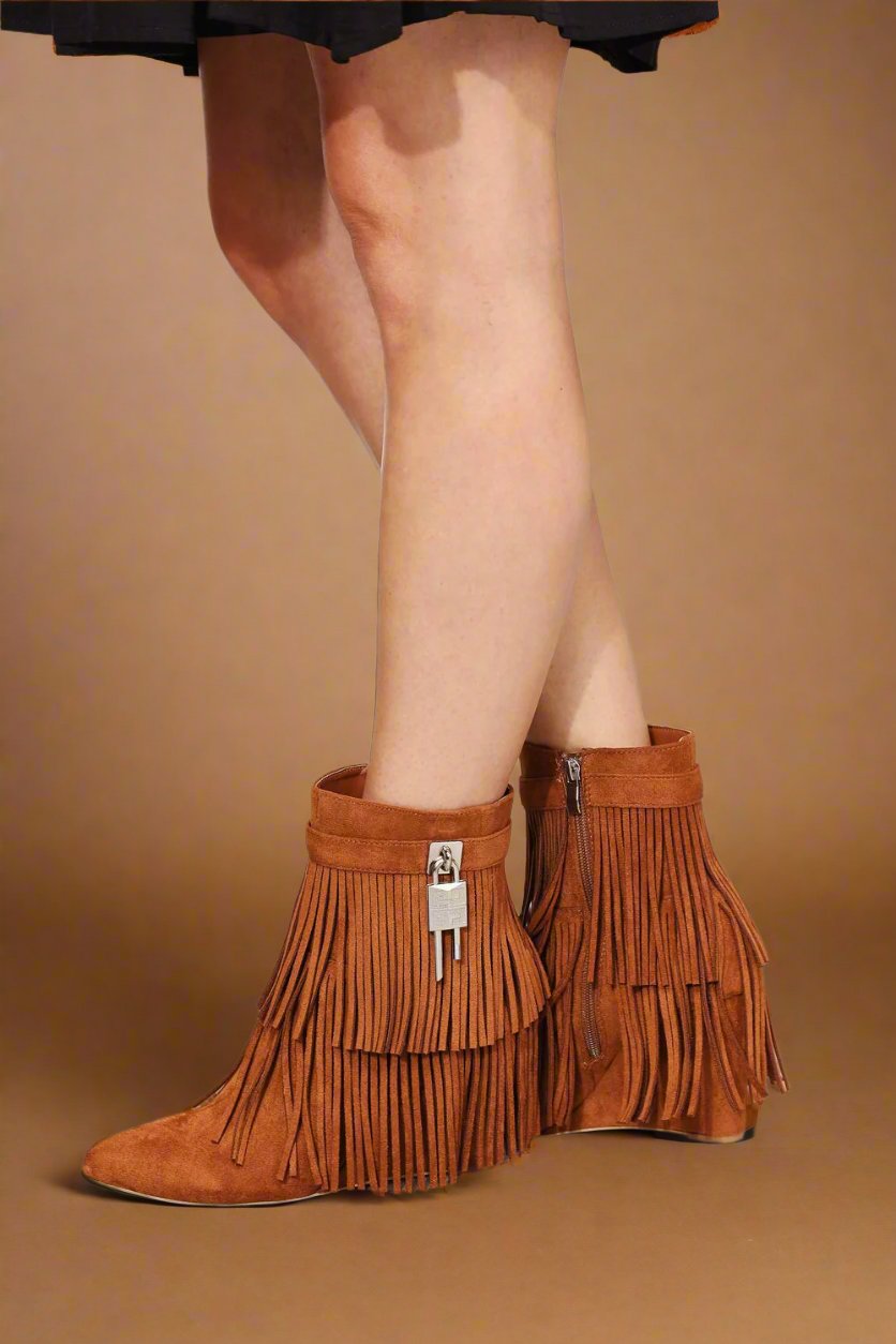 Legend Women's Tassel Wedge Heel Ankle Booties