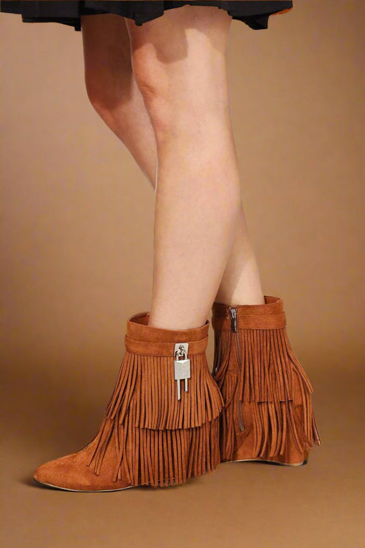 Legend Women's Tassel Wedge Heel Ankle Booties