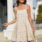 Plaid Tie-Shoulder Sleeveless Tiered Dress