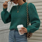 Woven Right Heathered Long Lantern Sleeve Rib-Knit Sweater