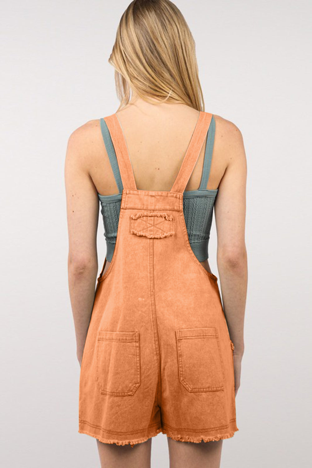 VERY J Washed Frayed Hem Denim Overall