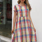 Plaid Round Neck Cap Sleeve Dress