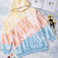 Plus Size Drawstring Color Block Dropped Shoulder Hoodie