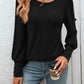 Decorative Button Round Neck Long Sleeve T-Shirt