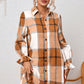 Plaid Collared Neck Flounce Sleeve Shirt Dress