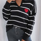 Striped Johnny Collar Long Sleeve Sweater