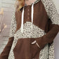 Leopard Ribbed Patchwork Drawstring Hoodie