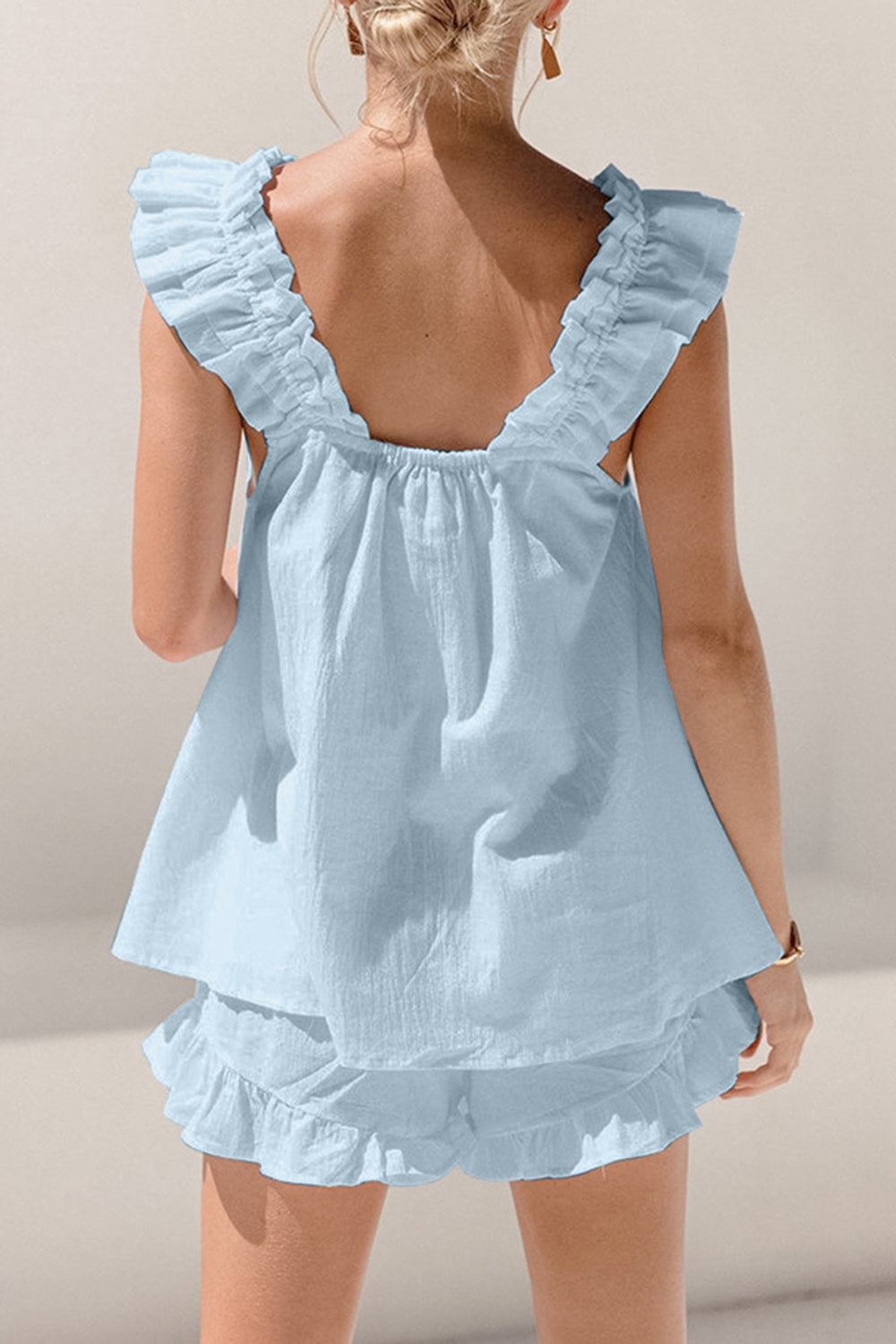 Ruffled Square Neck Top & Shorts Set