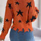 Star Pattern Distressed V-Neck Cropped Sweater