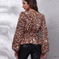 Ruched Printed V-Neck Long Sleeve Blouse