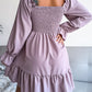 Smocked Flounce Sleeve Square Neck Dress