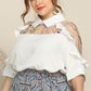 Plus Size Embroidered Ruffle Trim Collared Half Sleeve Blouse