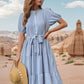 Tie Waist Puff Sleeve Midi Dress