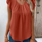 Ruched Round Neck Cap Sleeve Blouse