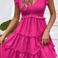 Smocked Frill Trim Deep V Dress