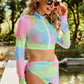 Printed Zip Up Three-Piece Swim Set