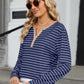 Striped Notched Long Sleeve T-Shirt