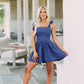 Square Neck Tie Shoulder Denim Dress