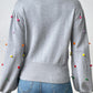 Pom-Pom Trim Mock Neck Long Sleeve Pullover Sweater