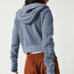 Waffle-Knit Dropped Shoulder Hooded Jacket