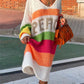 Color Block V-Neck Long Sleeve Sweater Dress