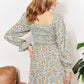 Floral Smocked Flounce Sleeve Square Neck Dress