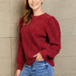 Woven Right Heathered Long Lantern Sleeve Rib-Knit Sweater