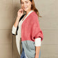 Woven Right Color Block Cable-Knit Batwing Sleeve Cardigan