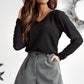 Bowknot V-Neck Long Sleeve Blouse