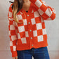 Checkered Open Front Button Up Cardigan