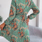 Pleated Printed Tie Neck Long Sleeve Dress