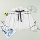 Ribbon Bowtie Collared Neck Flounce Sleeve Shirt