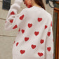 Woven Right Heart Pattern Lantern Sleeve Round Neck Tunic Sweater