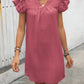 Ruffled Notched Cap Sleeve Mini Dress