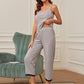 V-Neck Lace Trim Slit Cami and Pants Pajama Set