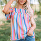 Multicolored Stripe Flutter Sleeve Blouse