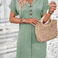 Quarter Button V-Neck Short Sleeve Dress