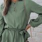 Round Neck Long Sleeve Tie Waist Dress