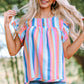 Multicolored Stripe Flutter Sleeve Blouse