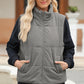 Pocketed Zip Up Turtleneck Vest Coat