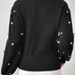 Pom-Pom Trim Mock Neck Long Sleeve Pullover Sweater