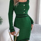 Contrast Trim Long Sleeve Sweater Dress