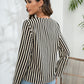 Striped Long Sleeve Notched Blouse