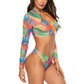 Printed Zip Up Three-Piece Swim Set