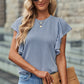 Ribbed Ruffle Trim Round Neck Top